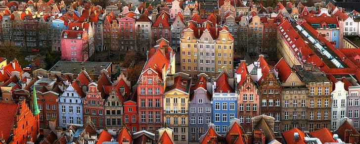 city, colorful, cityscape, aerial view, Gdańsk, HD wallpaper