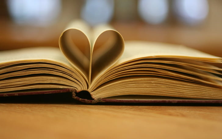 Livro velho, coração, profundidade campo, página livro branco, livro velho, coração, profundidade campo, HD papel de parede