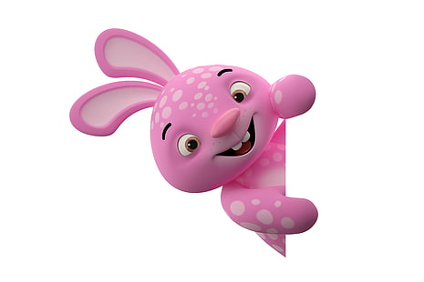 ピンクのウサギのイラスト、キャラクター、モンスター、笑顔、ウサギ、ピンク、面白い、かわいい、 HDデスクトップの壁紙 HD wallpaper