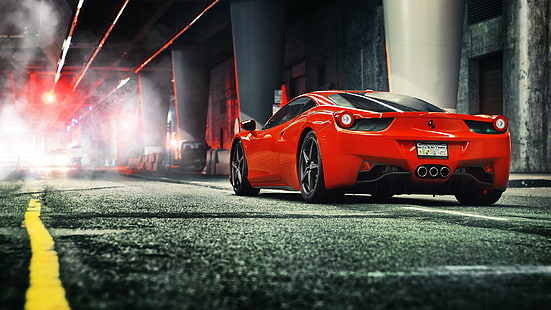 kırmızı ferrari 458, Ferrari, Ferrari 458, araba, kırmızı araba, ikinci el araç, süper araba, kentsel, HD masaüstü duvar kağıdı HD wallpaper