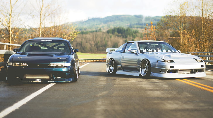 two black and gray sport cars, Nissan, jdm, silvia, s14, together, 180sx, zenki, HD wallpaper