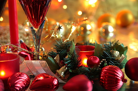 decorações de natal, natal, ano novo, agulhas, velas, close-up, decorações de natal, natal, ano novo, agulhas, velas, close-up, HD papel de parede HD wallpaper