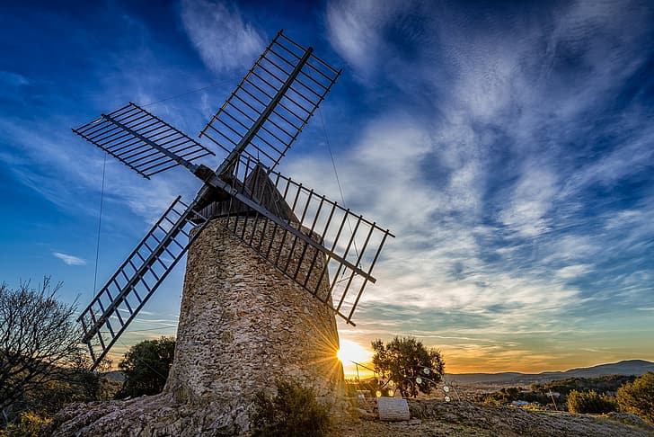 France, windmill, mill, Provence, HD wallpaper