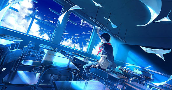 azul, anime, anime boys, Sfondo HD HD wallpaper