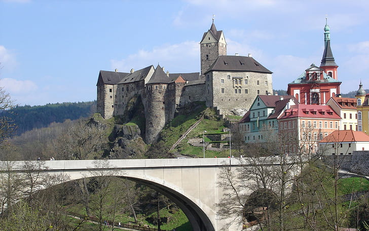природа, замък, мост, Чехия, HD тапет