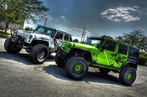 green and white Jeep Wranglers, Tuning, Off Road, jeep Wrangler, HD wallpaper HD wallpaper