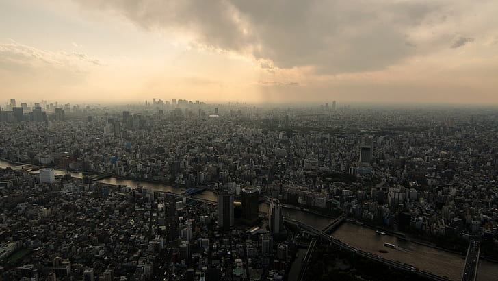 Япония, градски пейзаж, панорама, Азия, HD тапет