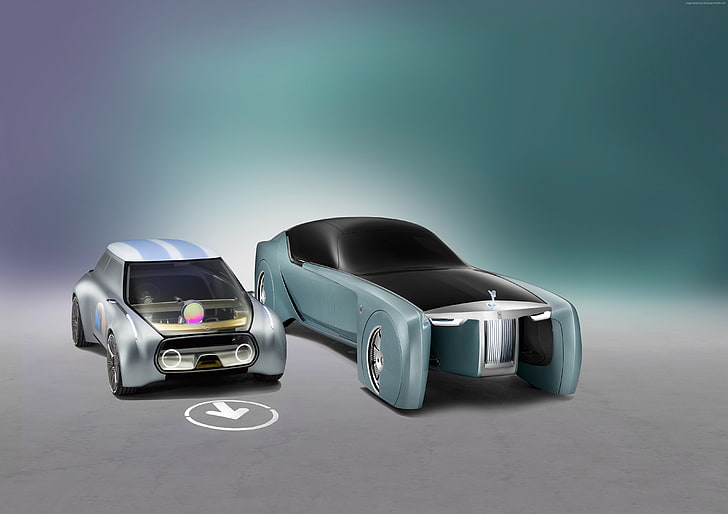 future cars, Mini Vision Next 100, silver, futurism, HD wallpaper