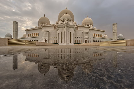бело-коричневое бетонное здание, ислам, исламская архитектура, мечеть, HD обои HD wallpaper