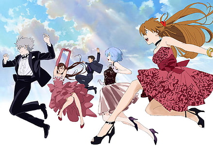 Neon Genesis Evangelion, Makinami Mari Illustrious, Asuka Langley Soryu, Ayanami Rei, Nagisa Kaworu, Ikari Shinji, Fond d'écran HD HD wallpaper