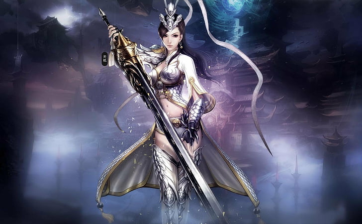 Fantasy, Women Warrior, Oriental, Silver, Sword, Woman, Woman Warrior, HD wallpaper