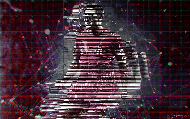 calcio, glitch art, astratto, Steven Gerrard, Liverpool FC, Sfondo HD