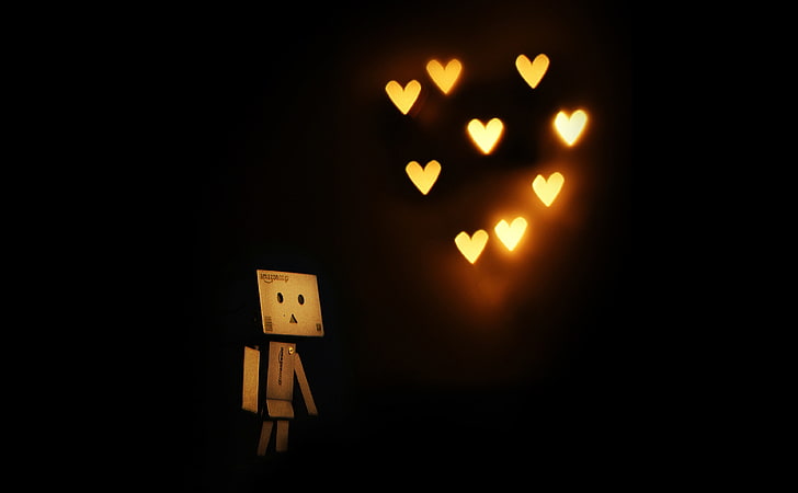 Love Is In The Air, Danbo toy, Love, danbo, air, night, hearts, romantic, HD wallpaper