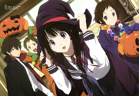 Hyouka, anime, Chitanda Eru, Fukube Satoshi, Ibara Mayaka, Oreki Houtarou, anime ชาย, สาวอนิเมะ, วอลล์เปเปอร์ HD HD wallpaper