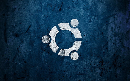 кръгло бяло лого, абстрактно, произведение на изкуството, лого, Linux, Ubuntu, синьо, HD тапет HD wallpaper