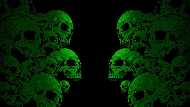 緑の頭蓋骨の図、頭蓋骨、塗料、色、背景、 HDデスクトップの壁紙