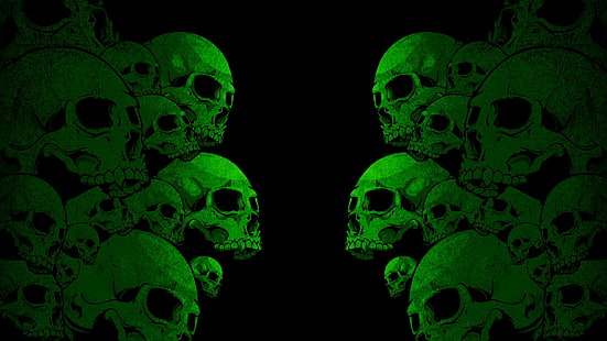 зеленая иллюстрация черепов, череп, краска, цвет, фон, HD обои HD wallpaper