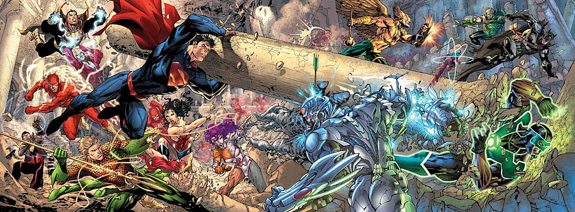 Комикси, Лига на справедливостта, Aquaman, Atom (DC Comics), Batman, Black Adam, Cyborg (DC Comics), DC Comics, Deadman (DC Comics), Flash, Green Arrow, Green Lantern, Hawkman, Superman, Wonder Woman, HD тапет HD wallpaper