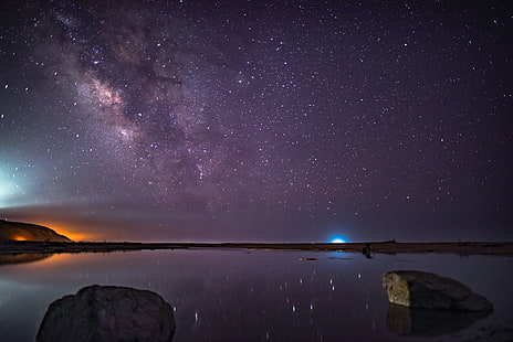 المجرة الأرجواني ، النجوم ، السماء المرصعة بالنجوم ، الليل ، الأرجواني، خلفية HD HD wallpaper