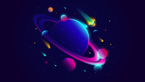 schwarzer und roter Plastikrahmen, Vektor, Planet, Raum, Meteore, Komet, Sterne, Steigung, digitale Kunst, HD-Hintergrundbild HD wallpaper