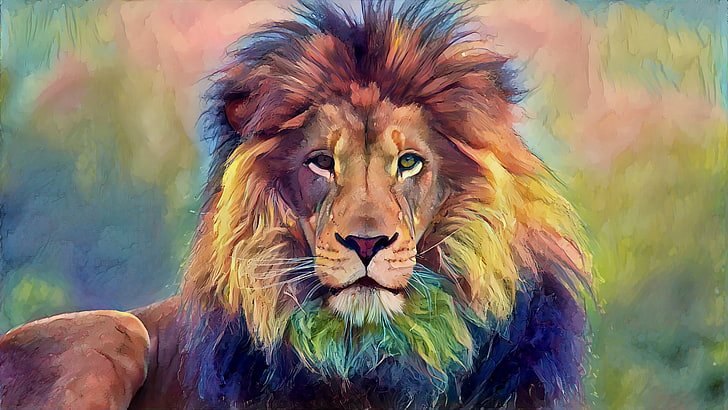 lion painting, lion, animals, wildlife, HD wallpaper