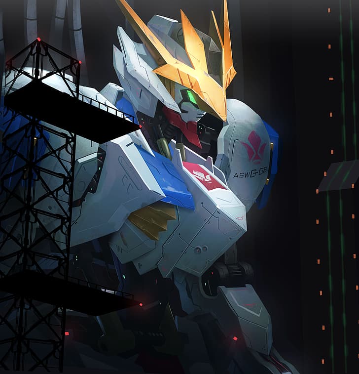 anime, robot, Gundam, Super Robot Wars, Mobile Suit Gundam: Iron-Blooded Orphans, Gundam Barbatos Lupus Rex, fan art, artwork, art numérique, Fond d'écran HD, fond d'écran de téléphone