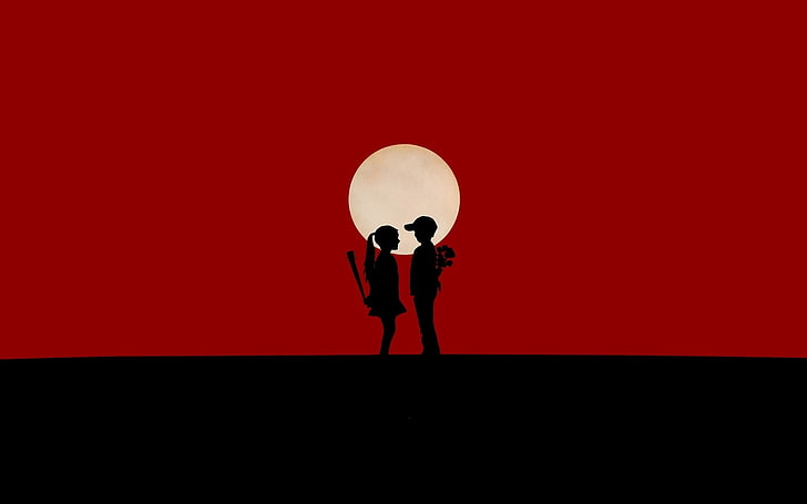 man and woman standing wallpaper, humor, red, love, HD wallpaper