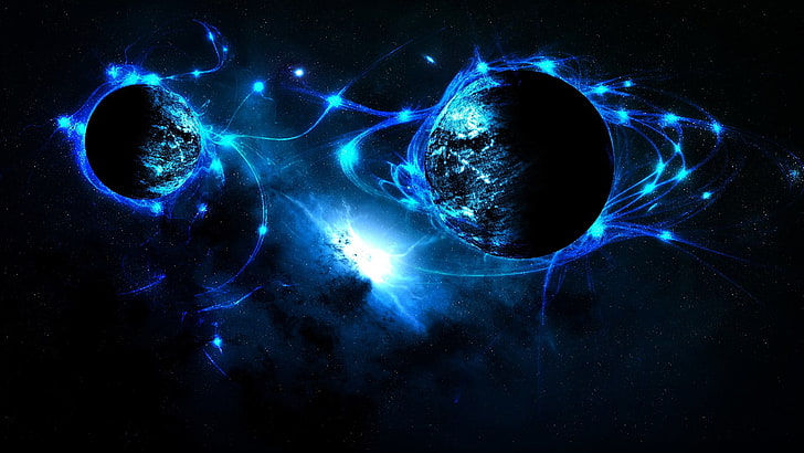 วอลล์เปเปอร์ดิจิตอลดาวเคราะห์ที่สว่างไสวดาวเคราะห์อวกาศสีน้ำเงินศิลปะอวกาศศิลปะดิจิทัล, วอลล์เปเปอร์ HD