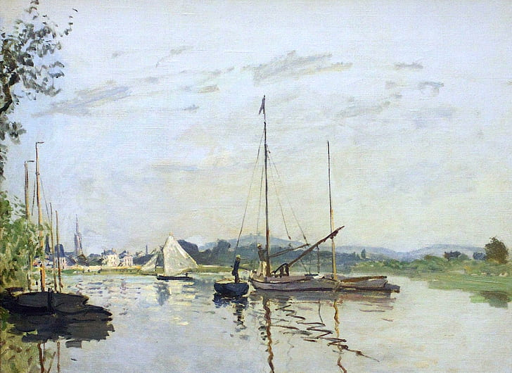 paesaggio, fiume, barca, immagine, vela, Claude Monet, Argenteuil, Sfondo HD