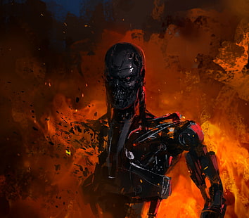 Kunstwerk, Science-Fiction, Terminator, T-800, Feuer, Roboter, J.C Park, HD-Hintergrundbild HD wallpaper