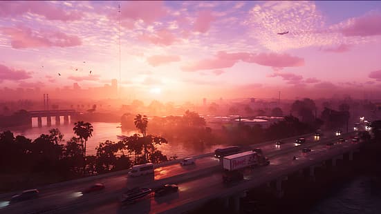 Rockstar Games, GTA VI, Grand Theft Auto 6, небо, улица, HD обои HD wallpaper