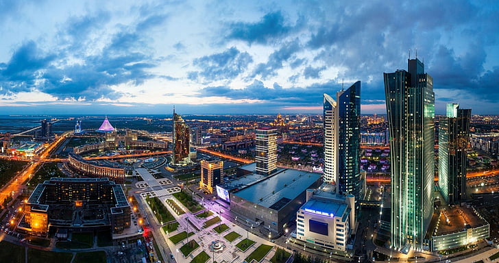 Градове, Астана, Казахстан, Панорама, HD тапет