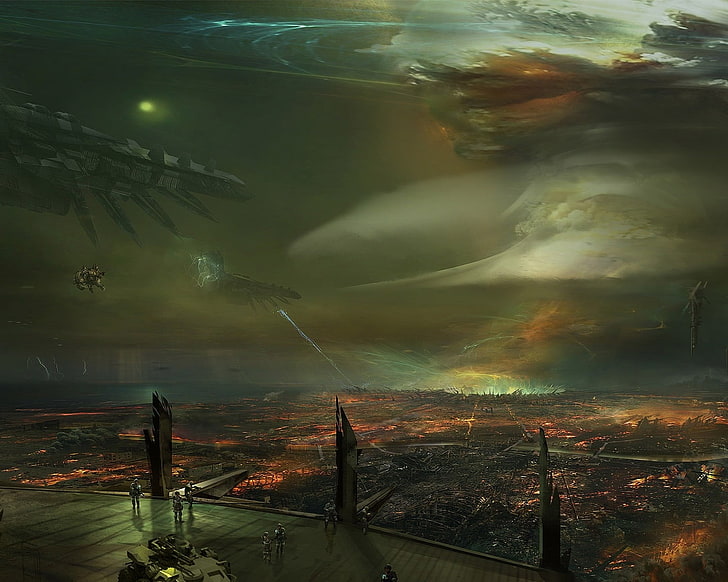 gray spaceship illustration, sky, space, future, earth, ships, HD wallpaper
