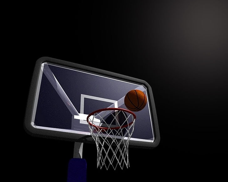 красное баскетбольное кольцо, баскетбол, мяч, корзина, доска, рисунок, HD обои