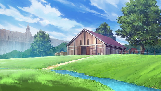 nuages, herbe, Kono Subarashii Sekai ni Shukufuku wo!, Fond d'écran HD HD wallpaper