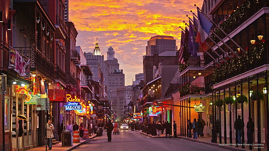 Bourbon Caddesi, New Orleans, Louisiana, Kuzey Amerika, HD masaüstü duvar kağıdı HD wallpaper