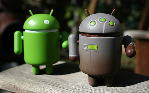 dos juguetes de robot Android verde y gris, android, prototipo, programa, logotipo, robot, Fondo de pantalla HD HD wallpaper