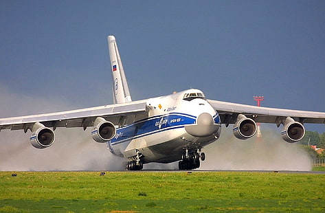 white and blue airplane, the plane, An-124, Ruslan, cargo, Antonov, HD wallpaper HD wallpaper