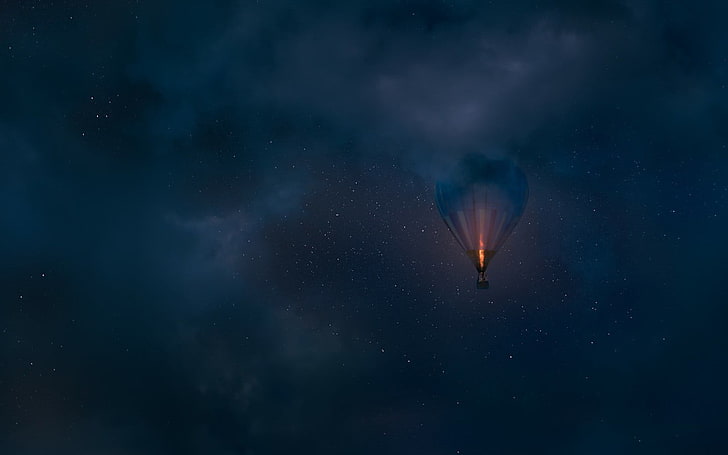 balon udara panas hitam, langit, karya seni, anime, balon udara panas, Wallpaper HD