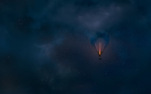 schwarzer Heißluftballon, Himmel, Grafik, Anime, Heißluftballone, HD-Hintergrundbild HD wallpaper