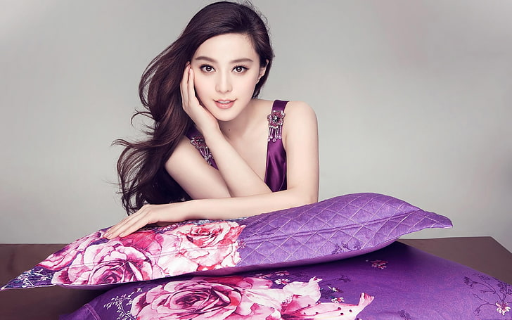 Fan Bingbing, women, face, pillow, model, Asian, HD wallpaper