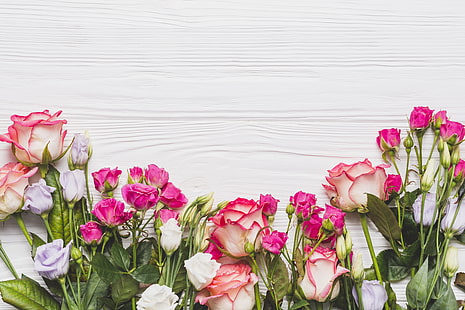 fleurs, roses, blanc, bourgeons, eustoma, composition, Fond d'écran HD HD wallpaper