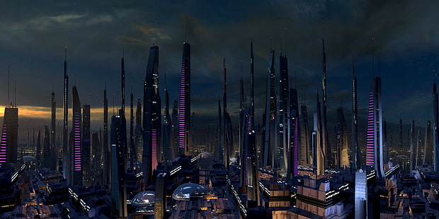 science fiction, Mass Effect 2, concept art, Mass Effect, digital art, artwork, futuristic city, futuristic, Illum, HD wallpaper HD wallpaper