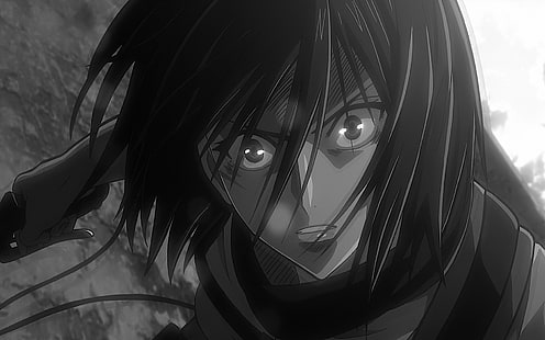 Anime, Attack On Titan, Black & White, Mikasa Ackerman, Shingeki No Kyojin, HD wallpaper HD wallpaper