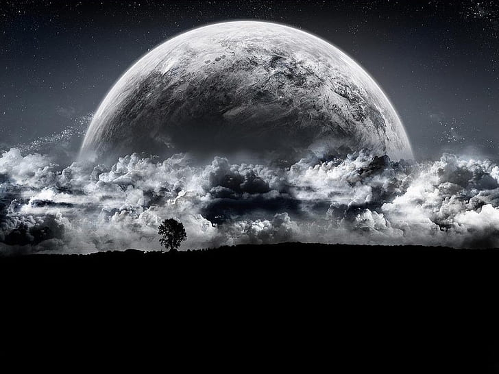 Moon, black and gray moon illustration, moon, dreamy and fantasy, HD wallpaper
