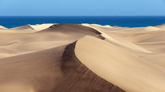 песчаные дюны, море, дюна, песок, пустыня, небо, пейзаж, гран-канария, маспаломас, испания, HD обои HD wallpaper