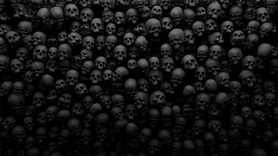 череп, монохромный, темный, темнота, искусство черепа, черно-белый, узор, черный, черепа, HD обои HD wallpaper