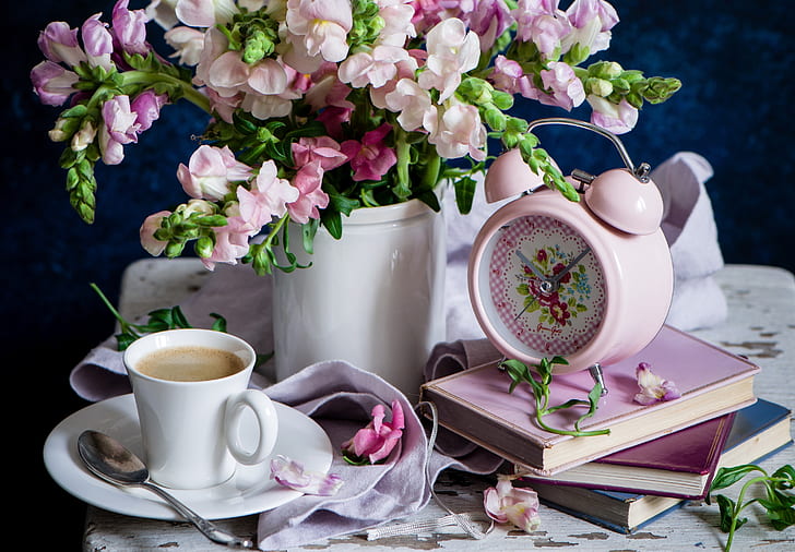 Pink, watch, coffee, book, gillyflower, HD wallpaper | Wallpaperbetter