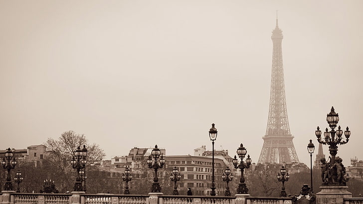 Eyfel Kulesi, Paris, Fransa, şehir, Paris, Eyfel Kulesi antika fotoğraf, HD masaüstü duvar kağıdı