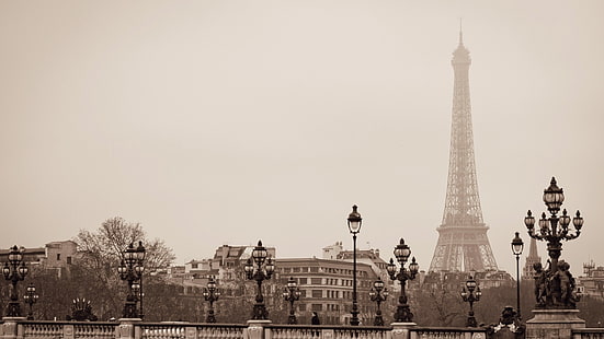 антична фотография на Айфеловата кула, Париж, Франция, град, Париж, Айфеловата кула, HD тапет HD wallpaper